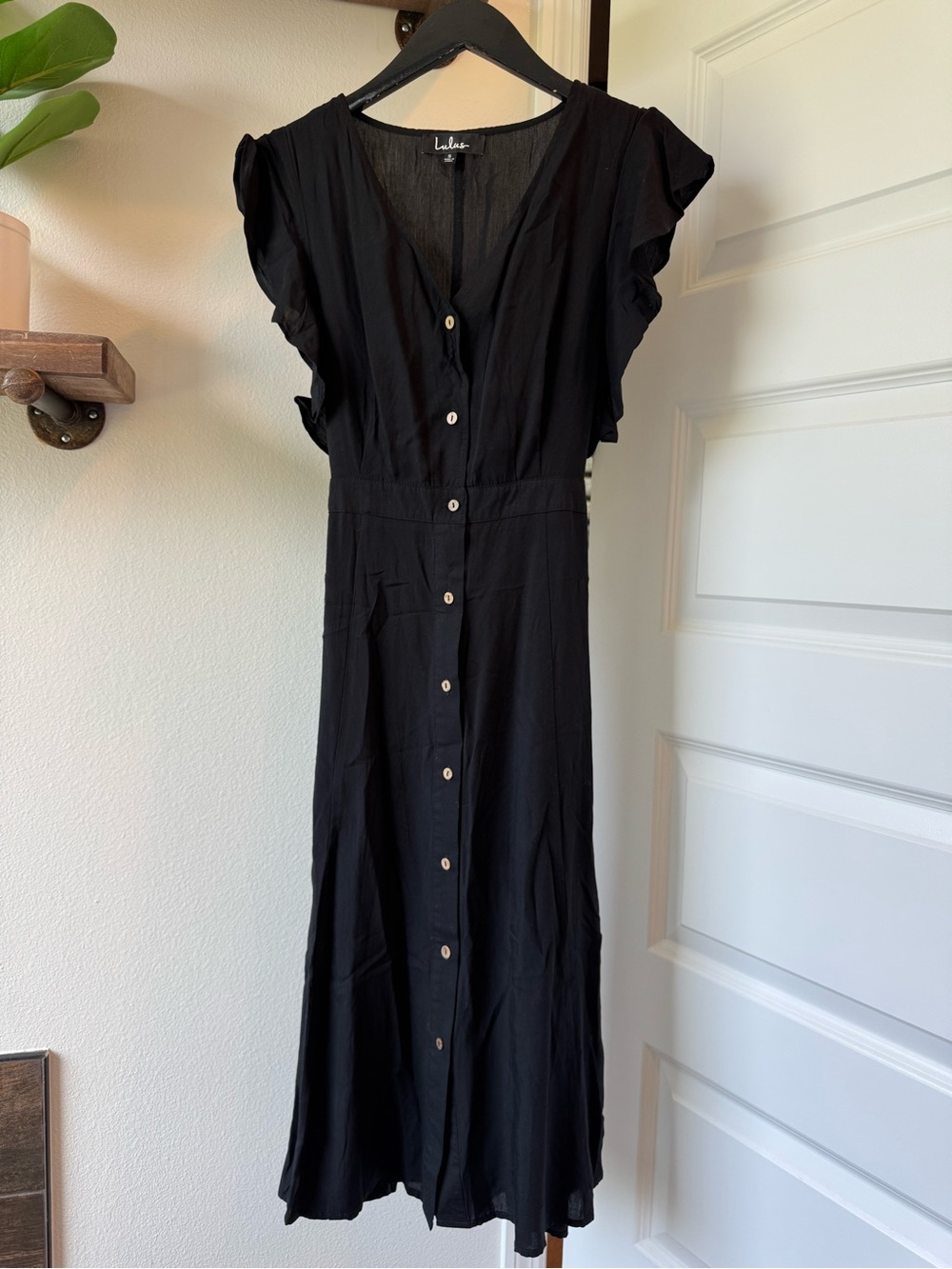 Lulu's Black Button-Front Midi Dress